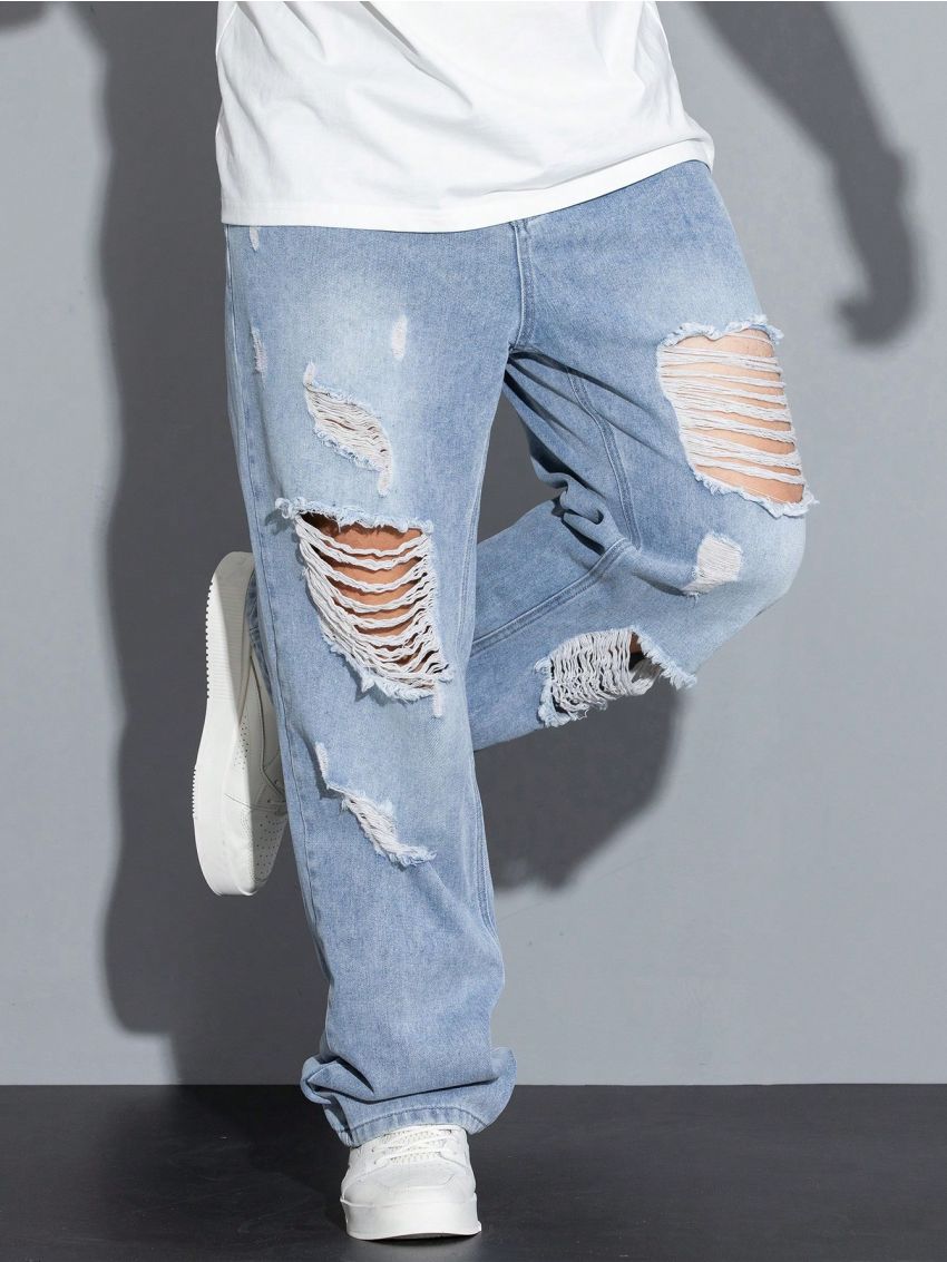 Men's Distressed Straight Leg Jeans