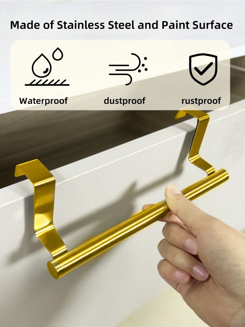 SHEIN Basic living 1PC Golden Single Rod Towel Rack Cabinet Door Back Type Hanging Rack Non-Punched Towel Rod