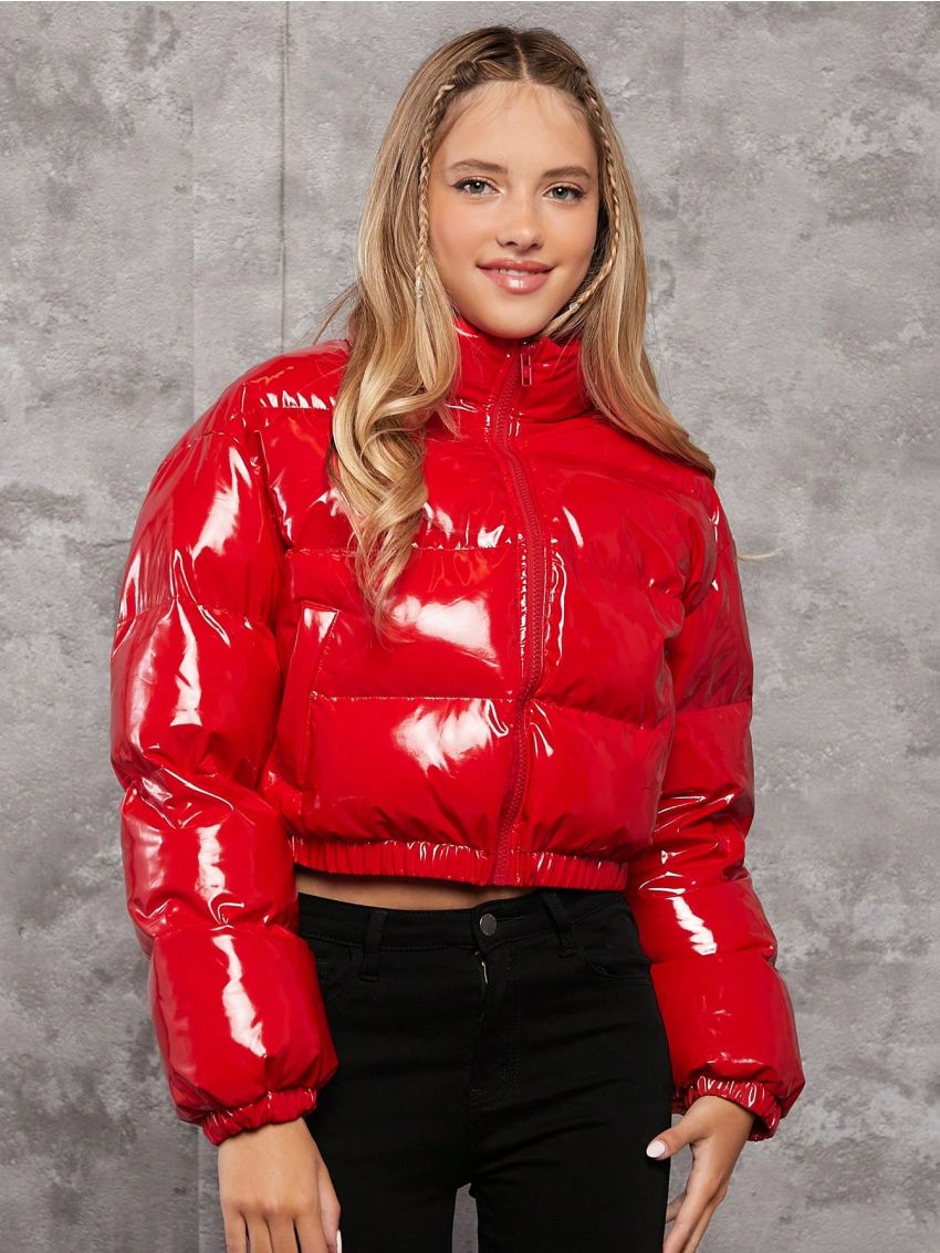 Teen Girl Slant Pocket Zip Up Puffer Coat