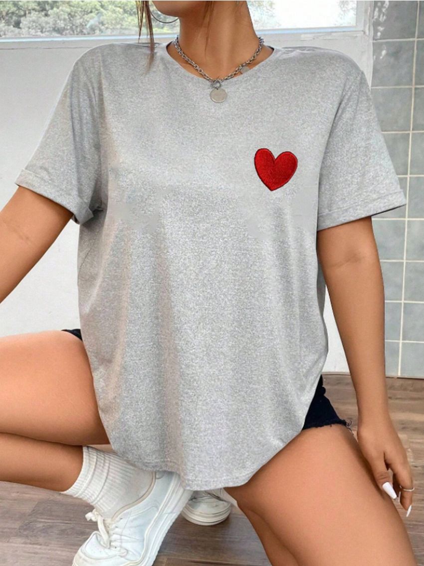 Plus Size Heart Pattern Short Sleeve T-Shirt