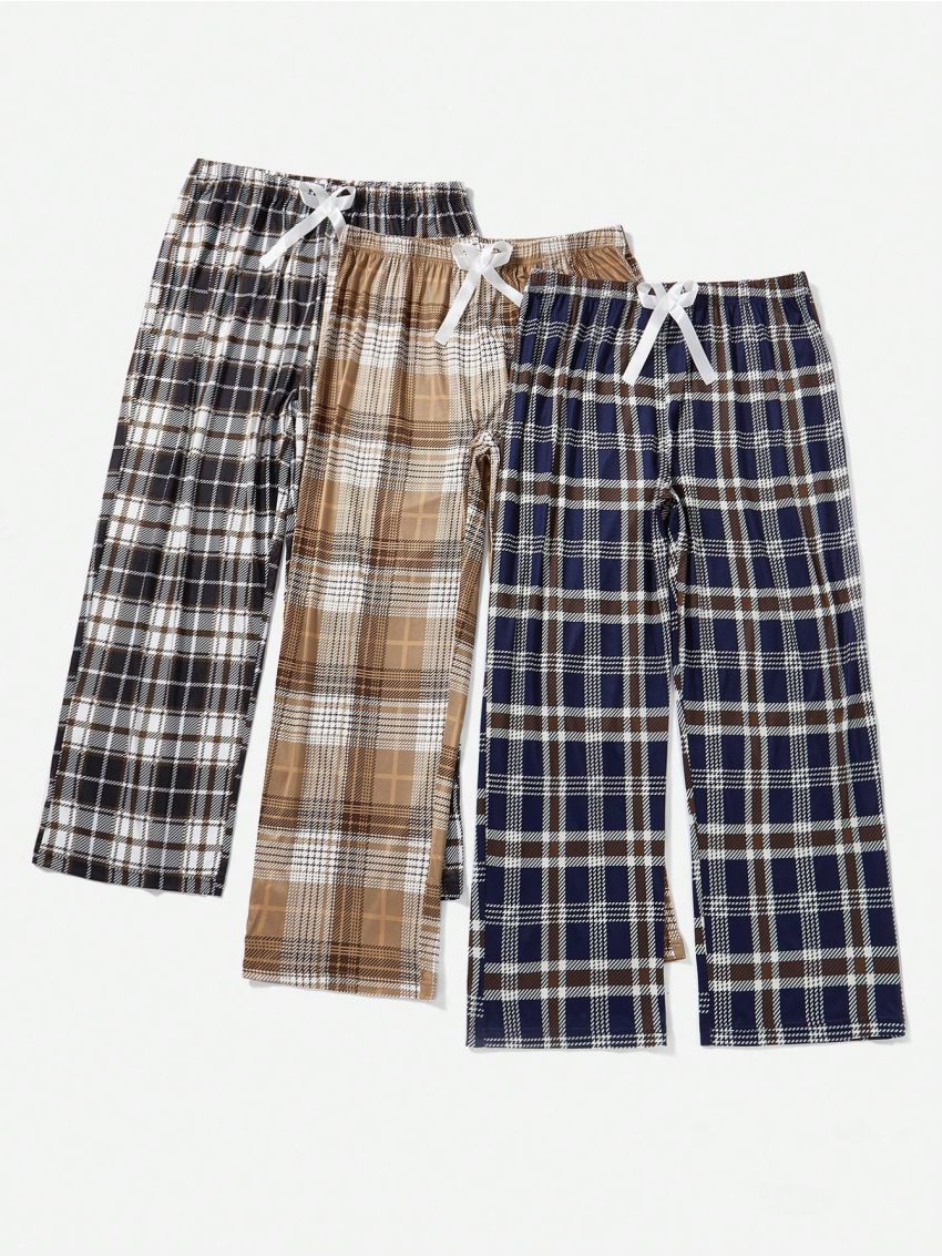 Plus 1pc Plaid Print Bow Front Sleep Pants & 1pc Plaid Print Sleep Pants