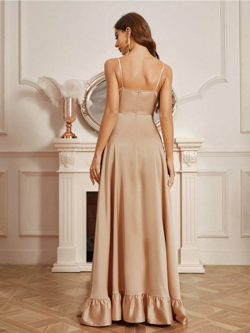 SHEIN Belle Adult Bridesmaid Dress With Ruffle Hem And Spaghetti Straps