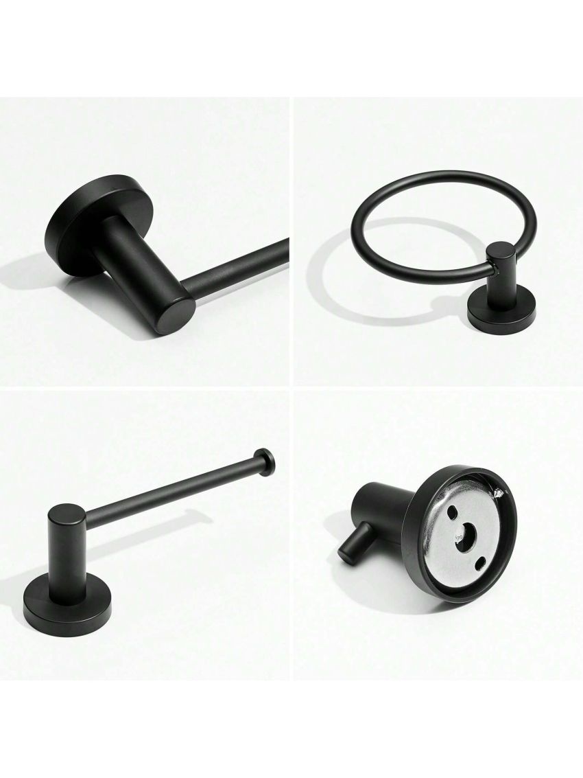 BESy 4pcs/set Bathroom Accessories Set (Adjustable 16 to 26 Inch Towel Bar, Towel Ring, Toilet Paper Holder,Towel Hook), Wall Mounted Bath Hardware Accessory Fixtures Set,Stainless Steel