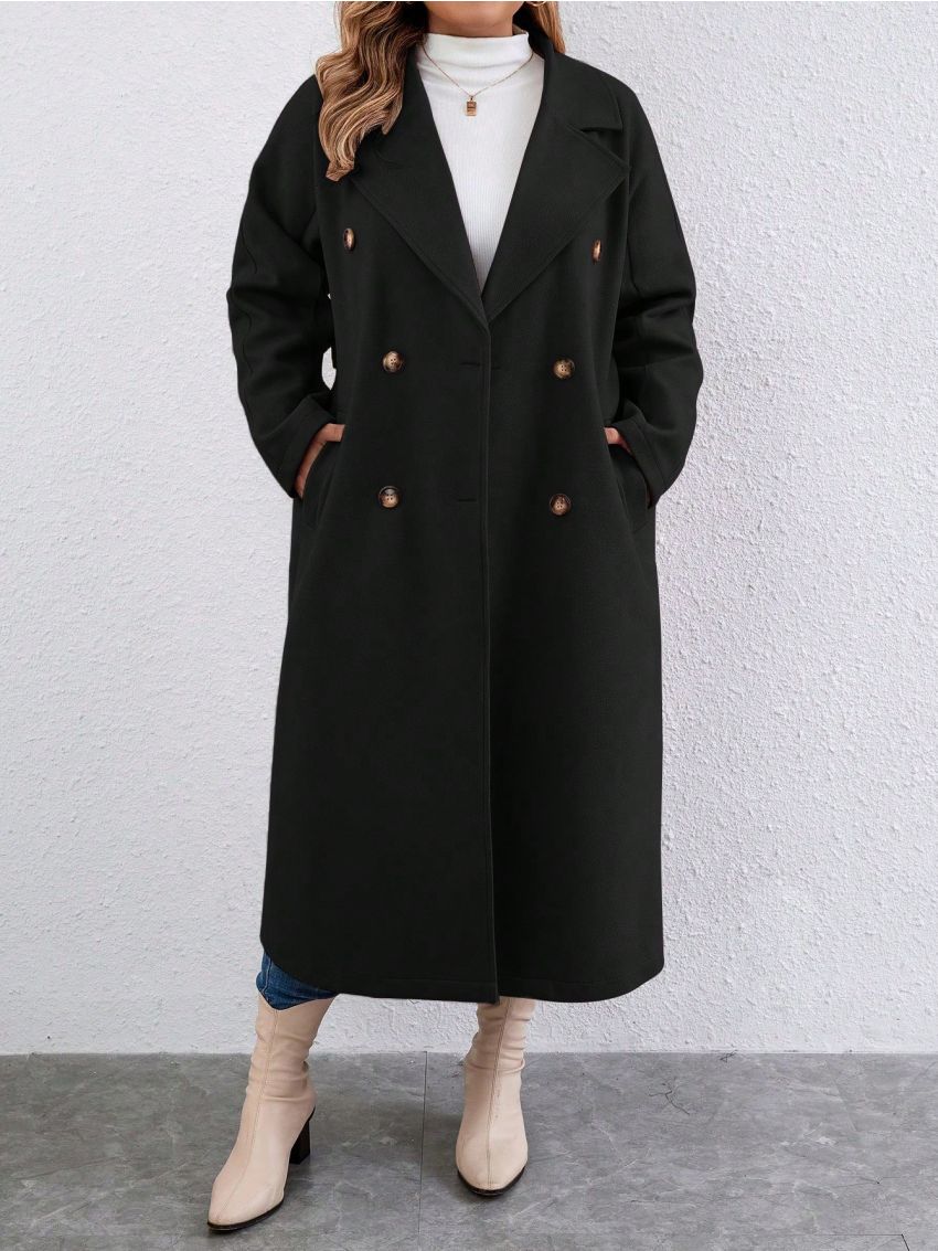 SHEIN Essnce Plus Lapel Neck Double Breasted Overcoat