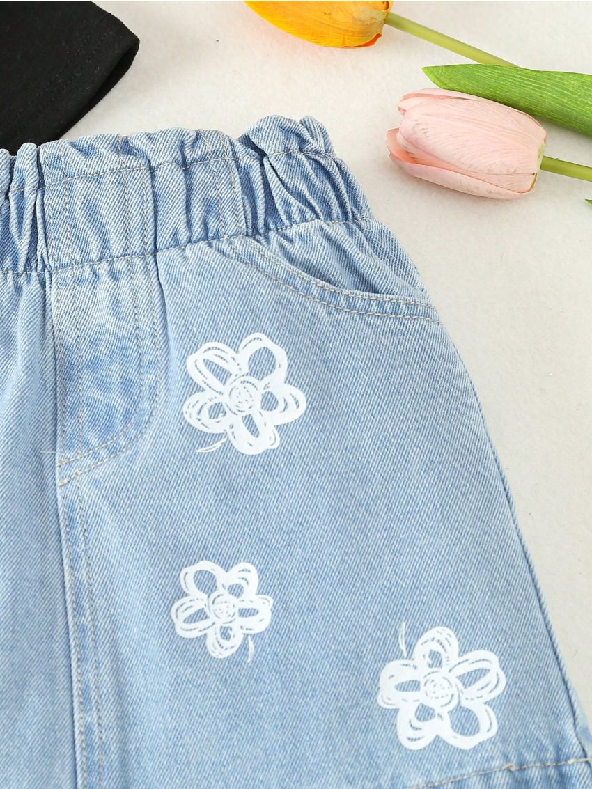 Little Girls' Floral Print Denim Skirt