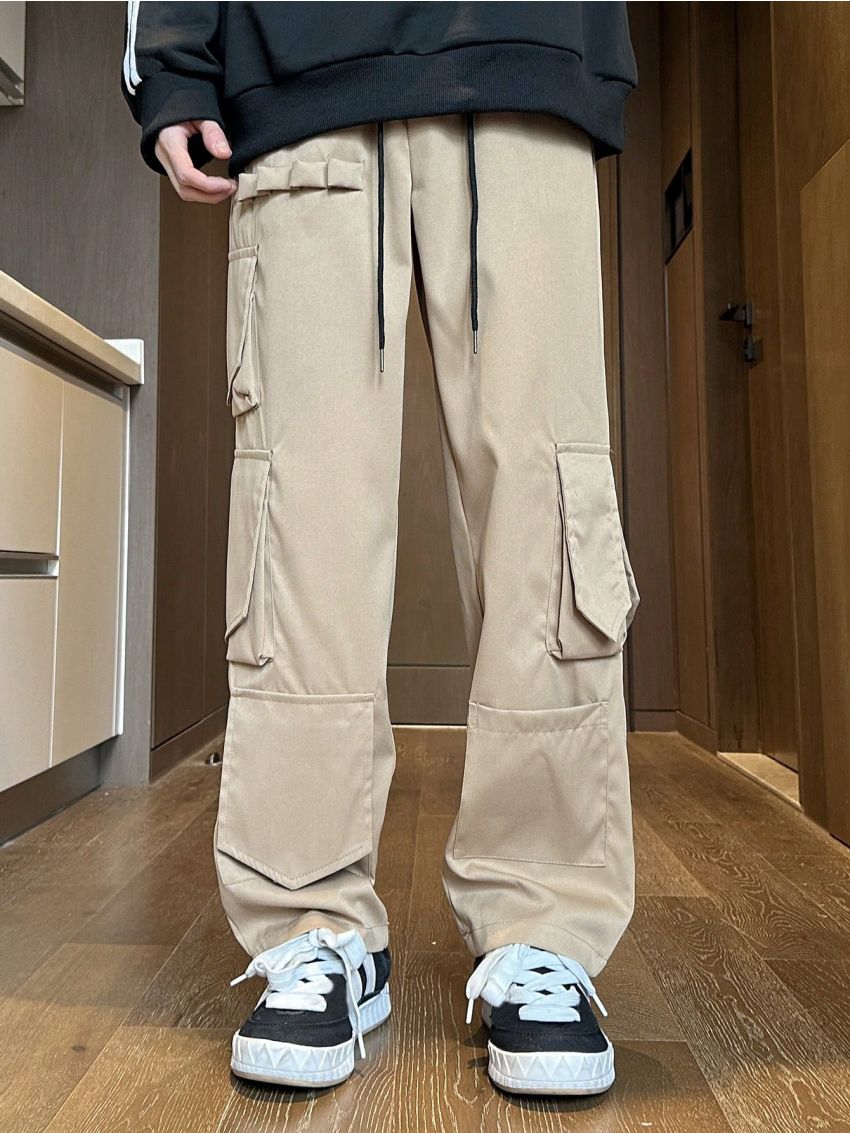 Manfinity EMRG Men'S Solid Color Flap Pocket Casual Cargo Pants