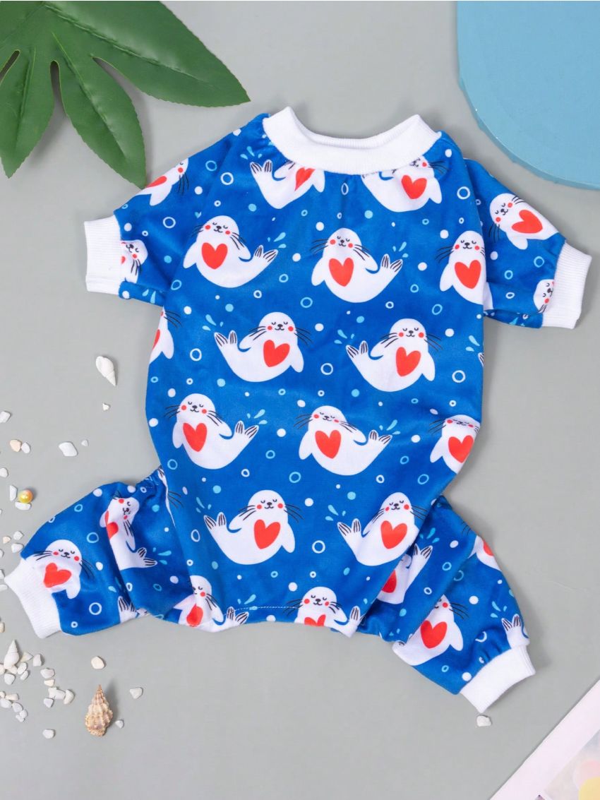 2pcs Cartoon Print Dog Pajamas Clothes for Small & Medium Dogs