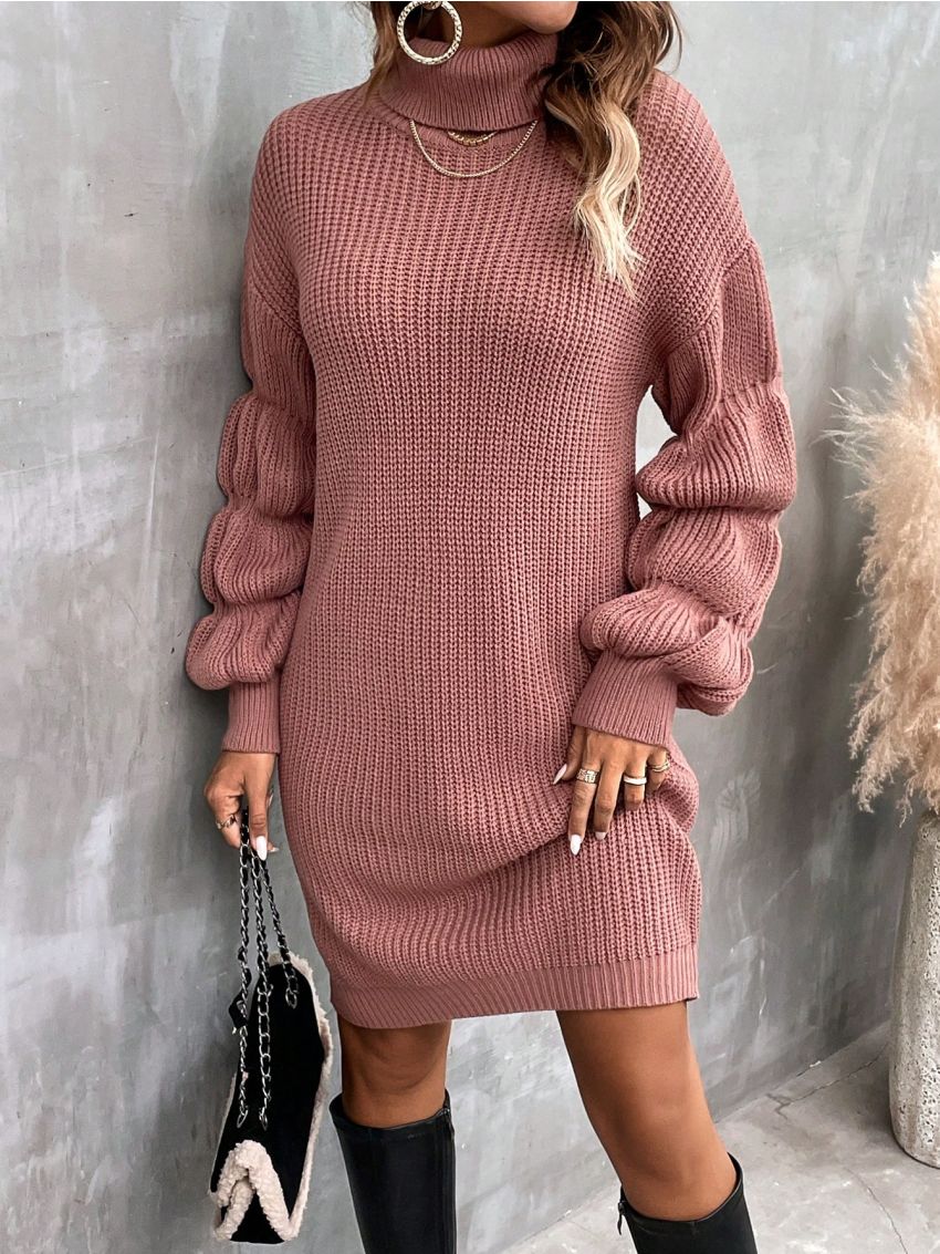 SHEIN LUNE Turtleneck Drop Shoulder Sweater Dress Without Belt