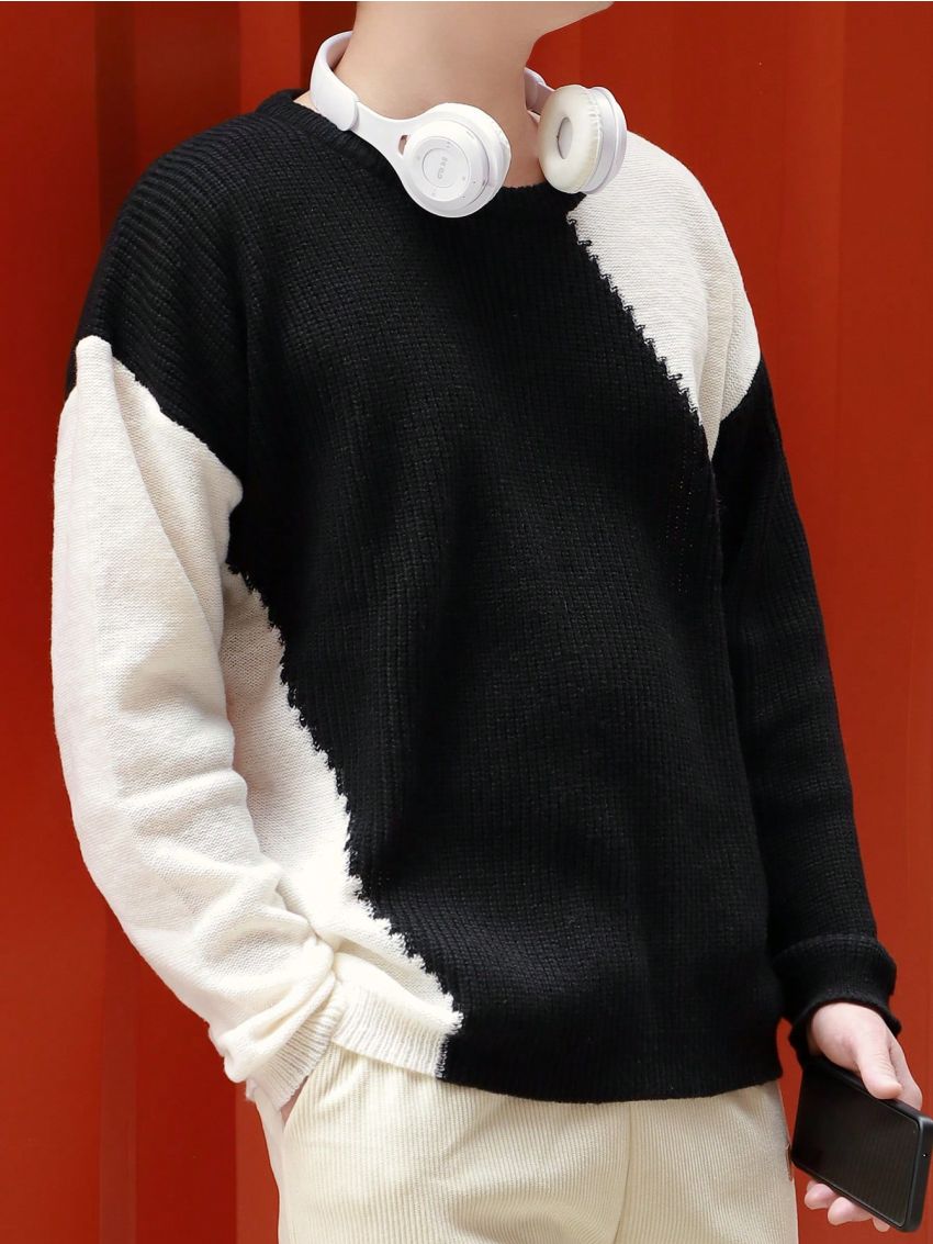 Manfinity Hypemode Men's Oversized Color-Blocked Drop Shoulder Sweater
