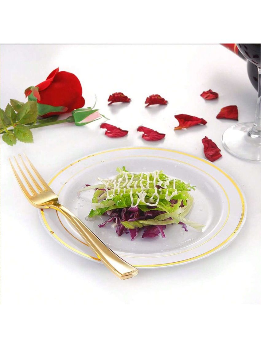 10pcs 19cm Gold Trim Plate