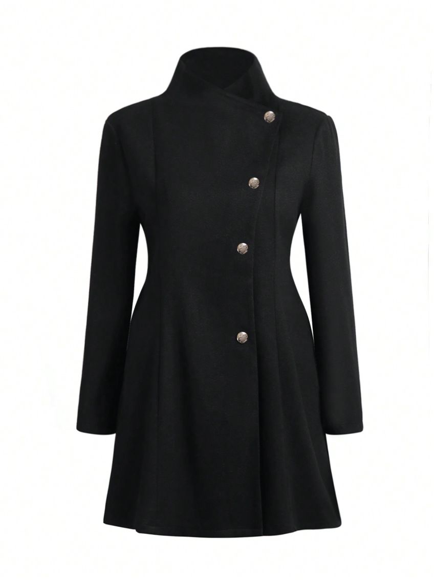 SHEIN LUNE Plus Size Solid Color Woolen Coat