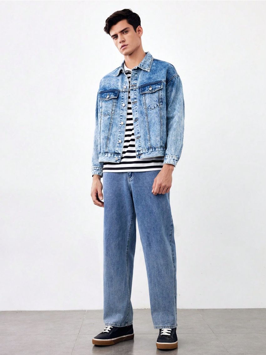 Manfinity Hypemode Men Letter Graphic Washed Denim Jacket