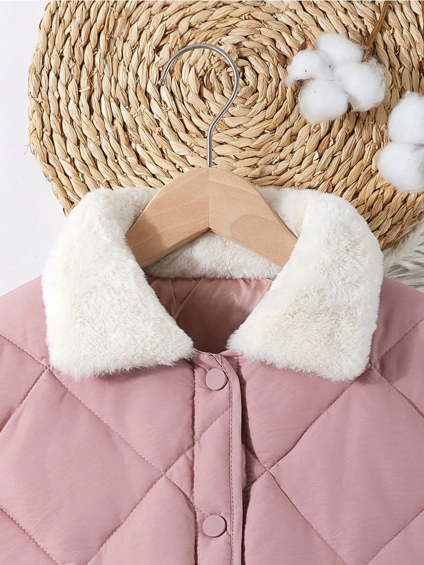 Toddler Girls' Stand Collar Diamond Shaped Quilted Jacket