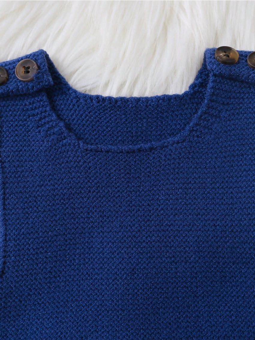 Baby Boys' Solid Color Button Detail Knitted Romper