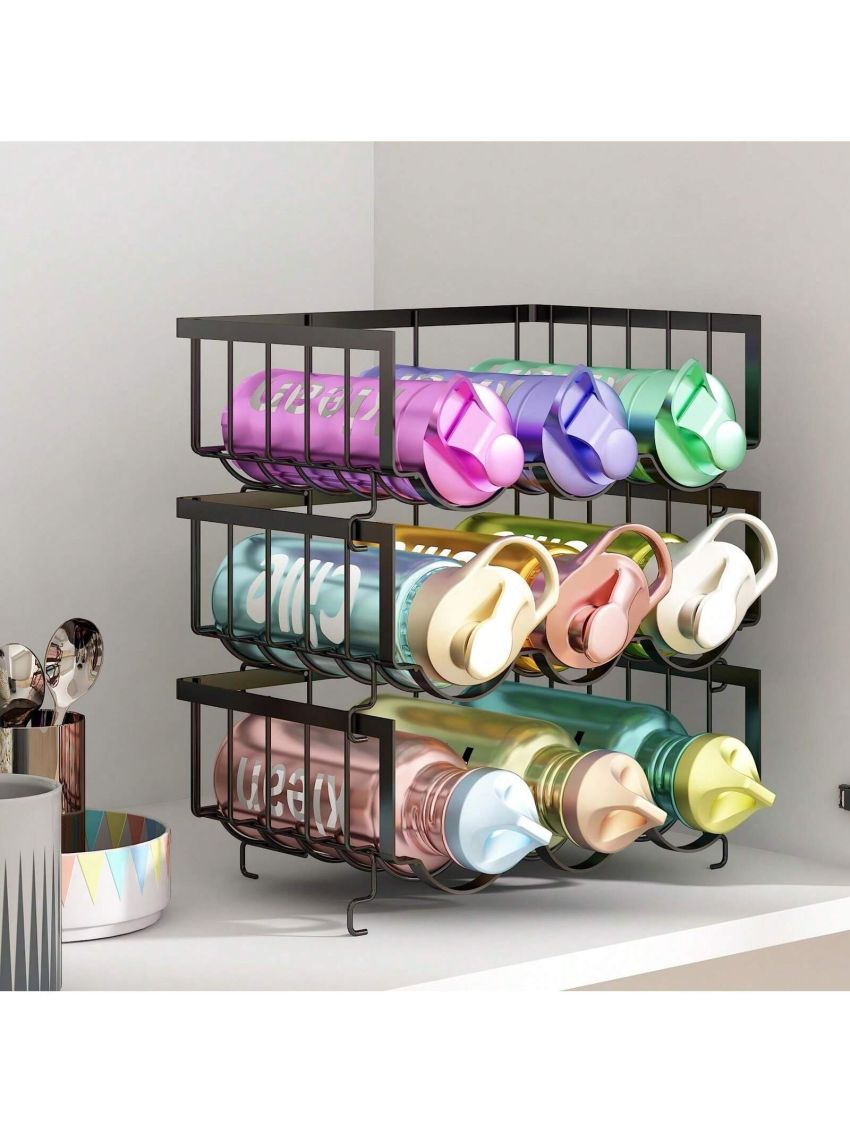 Water Bottle Organizer, Stackable Metal Water Bottle Holder for Cabinet, Fridge, Cup Holder Water Bottle Storage, Wine Storage Rack for Kitchen, Pantry