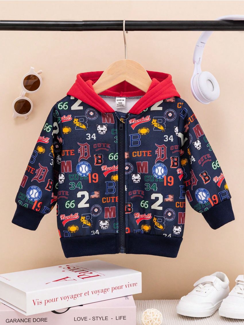 Stylish Baby Boys' Fleece-lined Letter Printed Patchwork Jacket