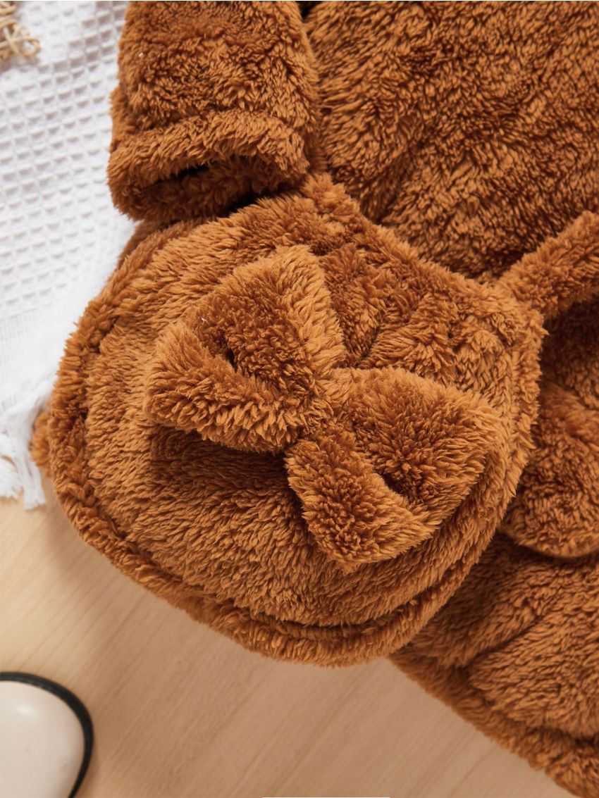 Toddler Girls' Teddy Hoodie With Kangaroo Pocket, Half Zipper Closure, And Matching Bag