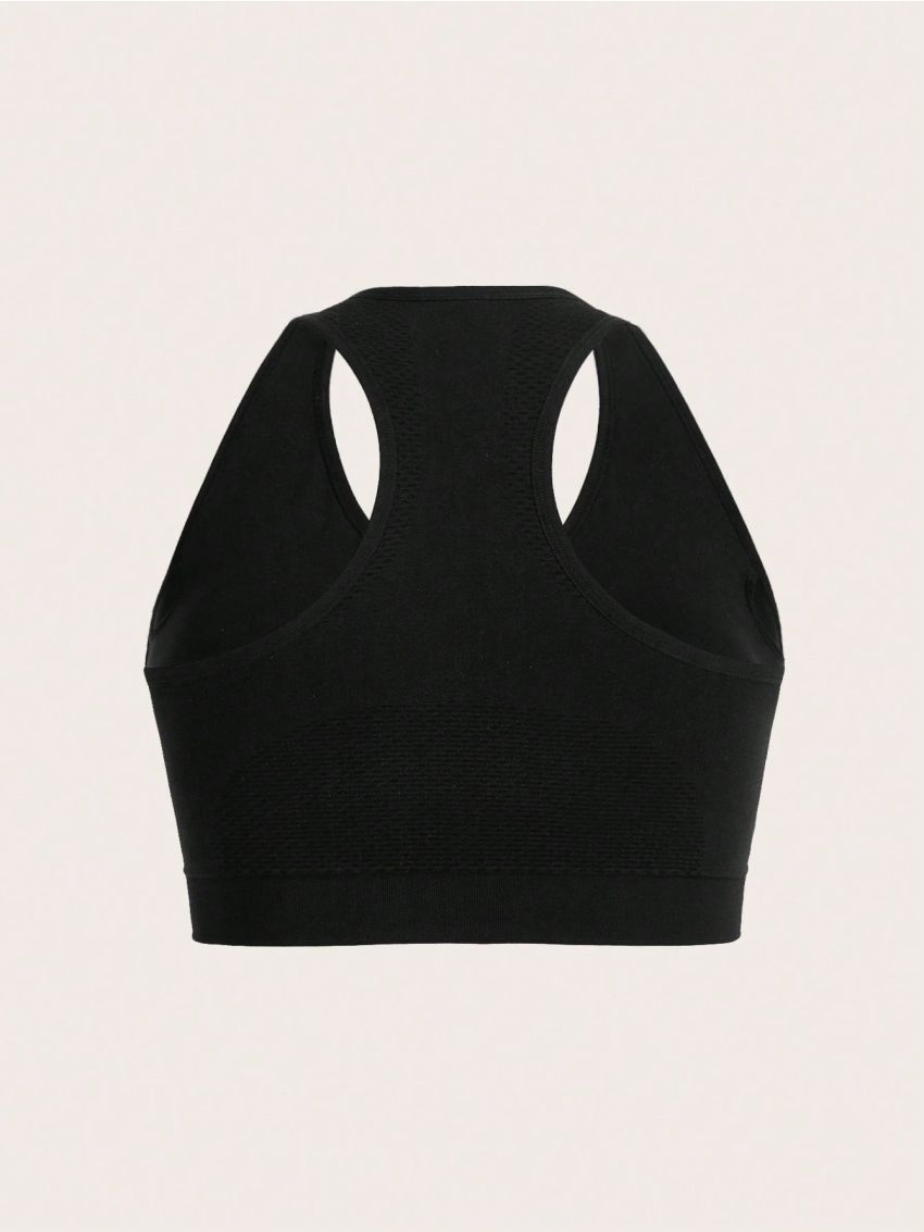 Yoga Basic Women'S Plus Size Sports Bra With Zipper, Racerback Design