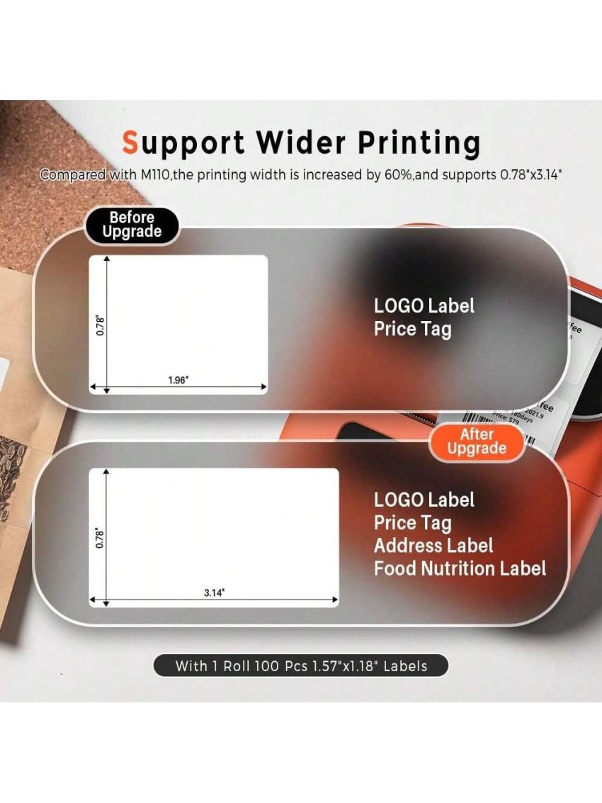 Phomemo M220 Thermal Bluetooth Label Makers - Wireless Thermal Label Maker for Address, Labeling, Mailing, File Folder Label, Office Supplies Organizing, Easy to Use, Portable Sticker Label Printer with 1 Roll Labels