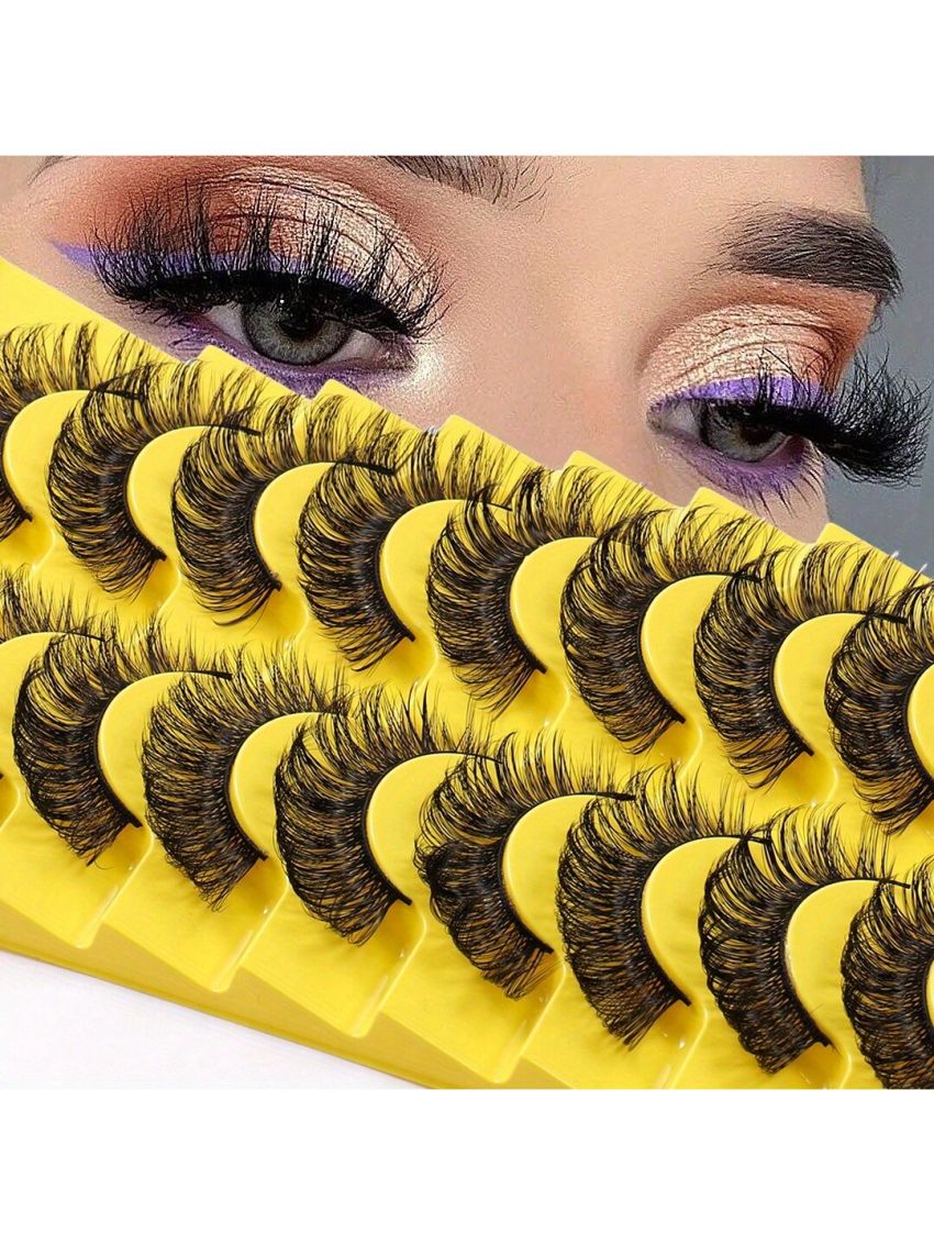 10 Pairs Eyelashes Russian Volume Strip Lashes Natural Wispy D Curly Mink False Eyelashes Look Like Extensions