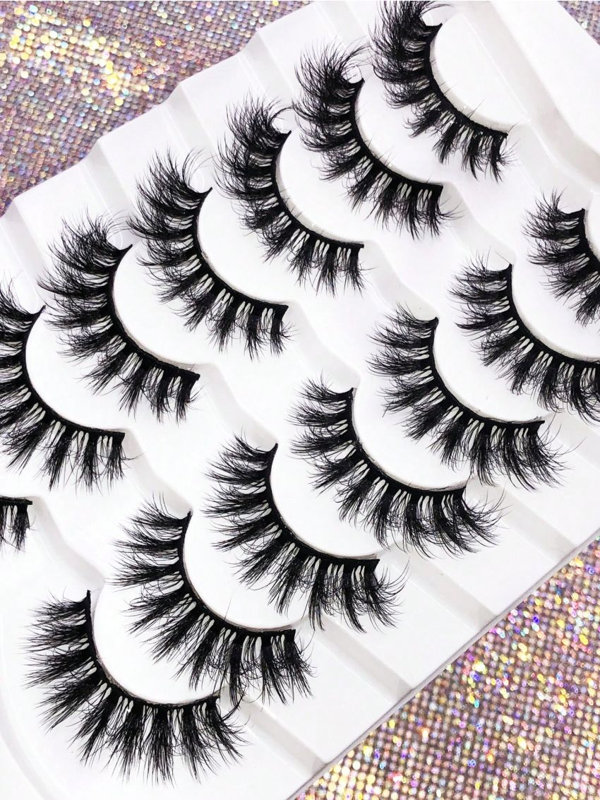 7 Pairs Super Fluffy Soft Wispy Faux Mink False Eyelashes Natural Messy CrisscrossFull Strip Eyelashes