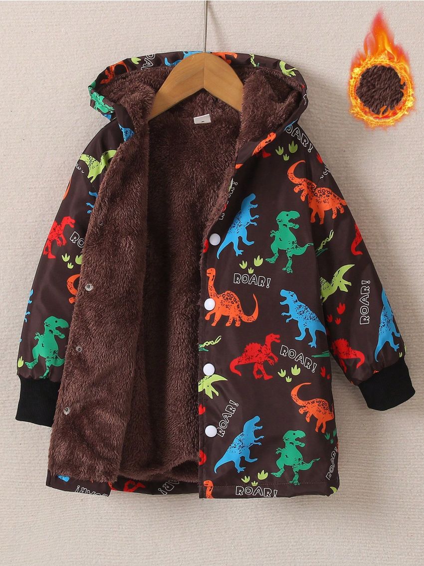 SHEIN Kids EVRYDAY Little Boys' Cartoon Dinosaur Printed Hooded Fleece Jacket