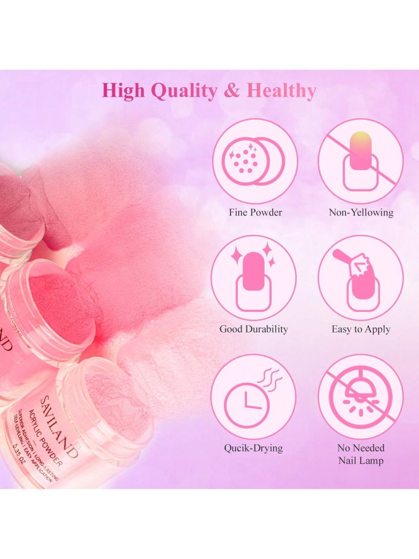Saviland 17pcs Dip Powder Nail Kit - Nude Dip Powder Nail Kit Pink Ombre Colors Dip Nails Powder Starter Kit with 15ml 2-In-1 Base & Top Coat, Activator for Nail Repair, Salon Use, Home DIY, Gift for Ladies