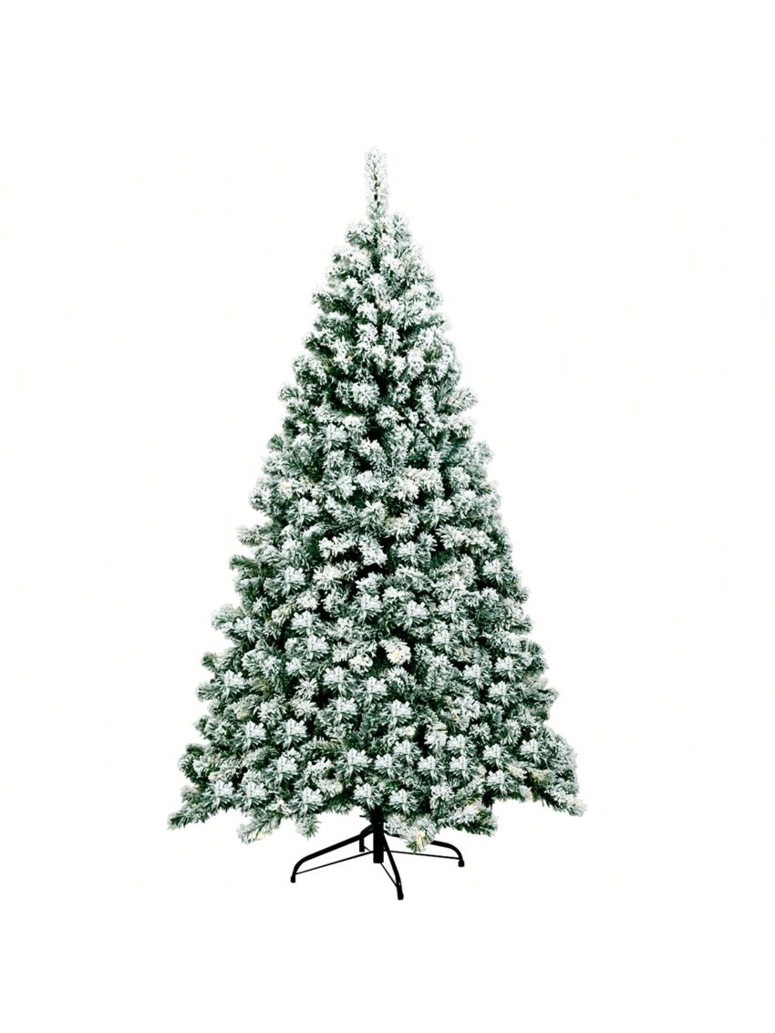 Gymax 6ft Pre-lit Snow Flocked Christmas Tree Hinged Pine Tree Holiday Decoration