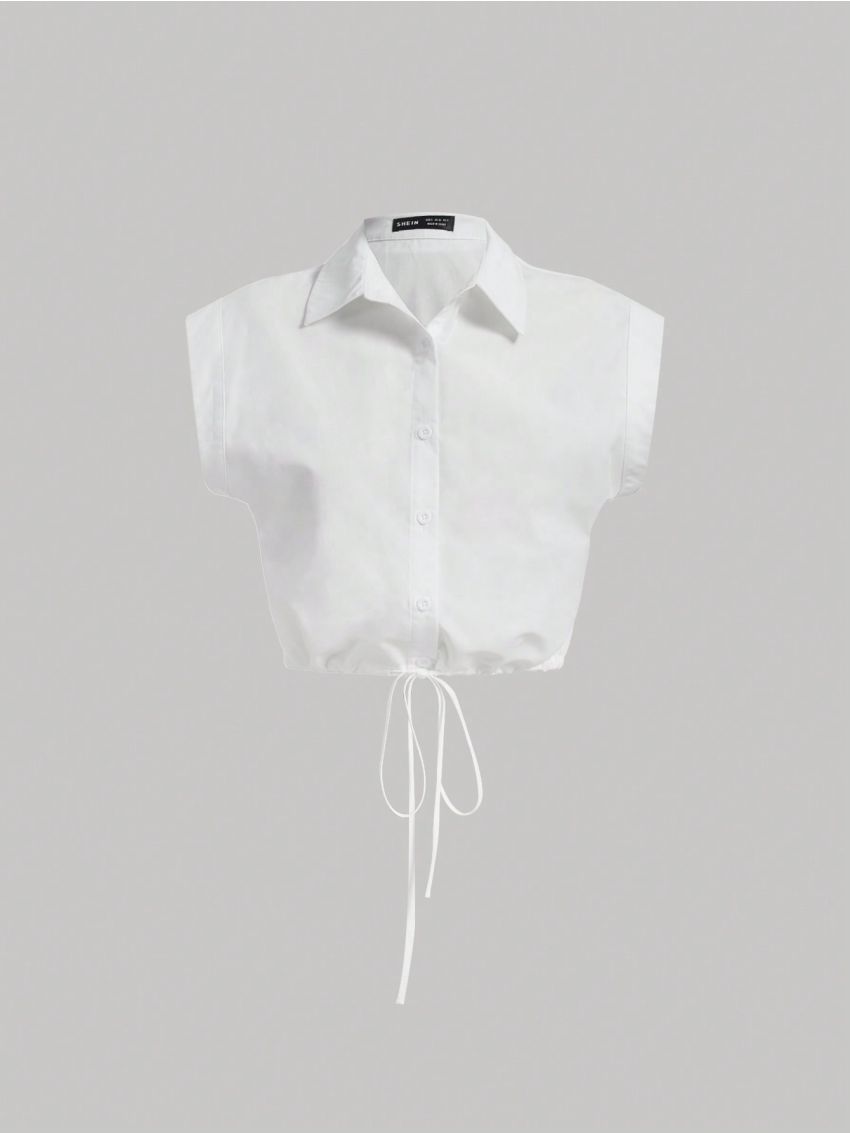 SHEIN MOD Solid Knot Hem Crop Shirt