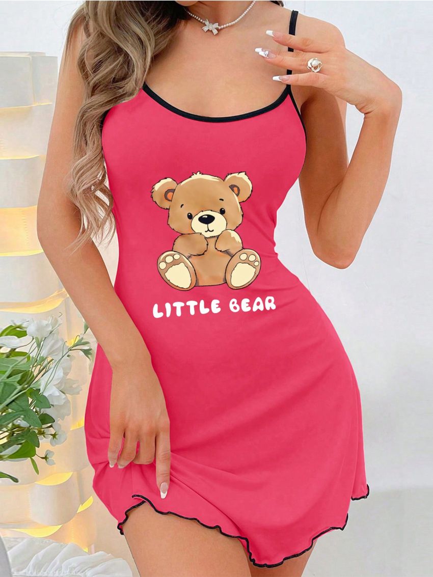 Bear Print Cami Dress For Sleepwear
