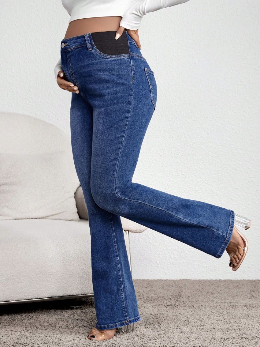 SHEIN Maternity Color Block Cat Whisker Flared Jeans