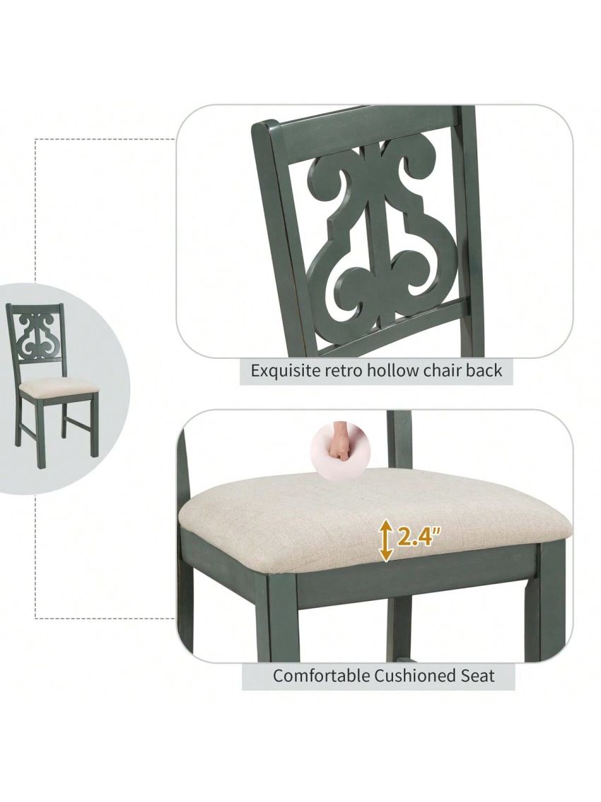 Merax 5-Piece Round Dining Table and Chair Set with Special-shaped Legs and an Exquisitely Designed Hollow Chair Back for Dining Room