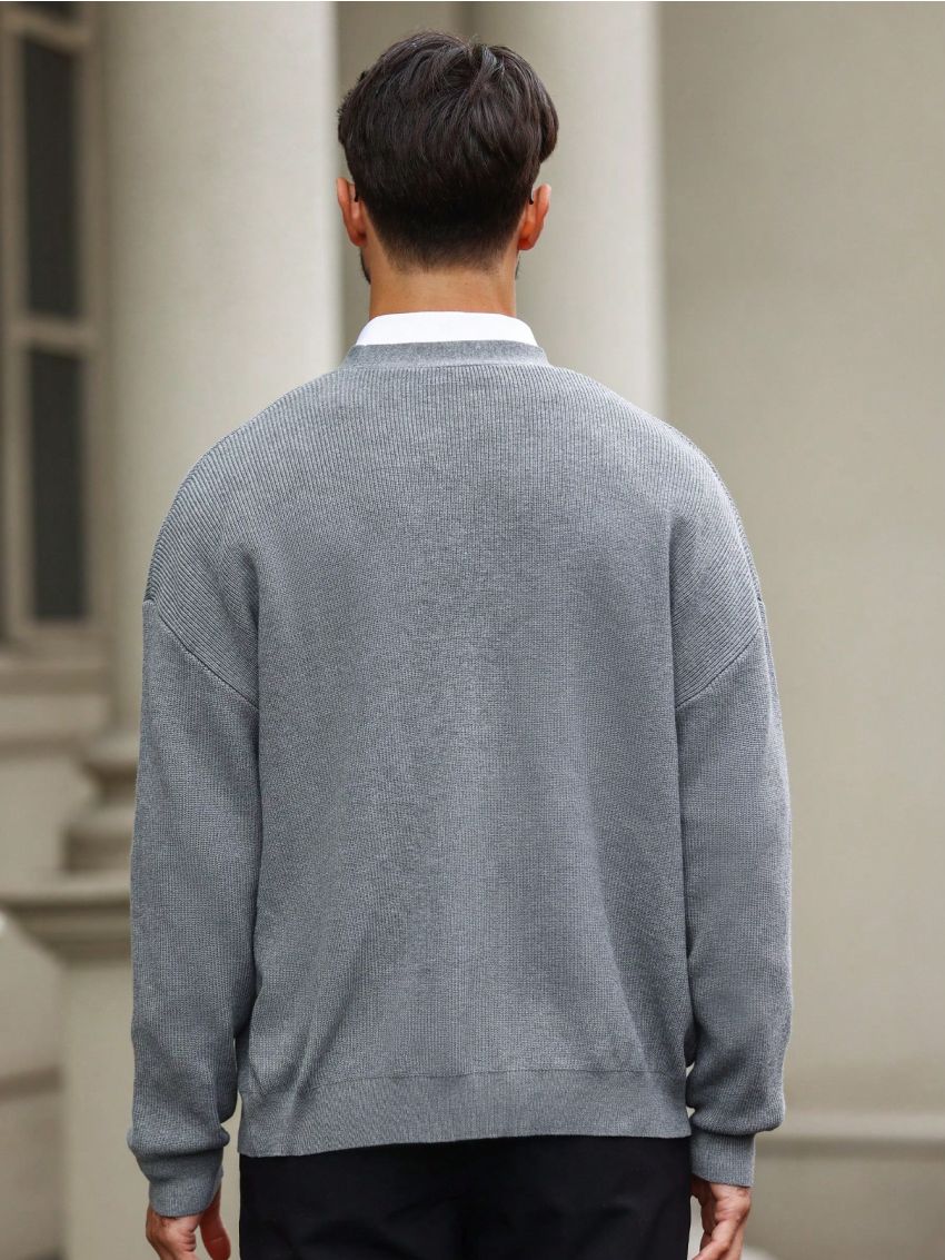 Manfinity Homme Men's Solid Color Oversized Cardigan With Long Sleeves And Drop Shoulder