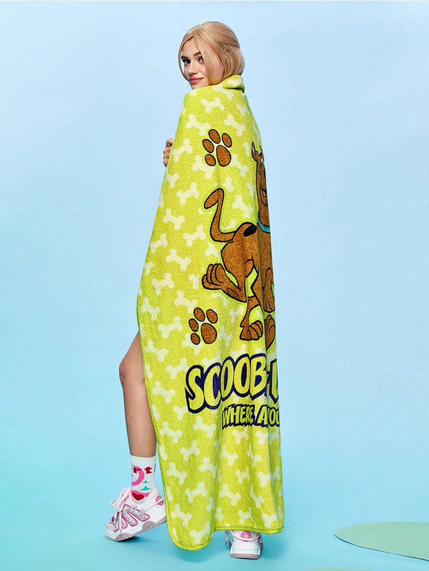 SCOOBY-DOO X SHEIN Green Dog Printed Flannel Blanket