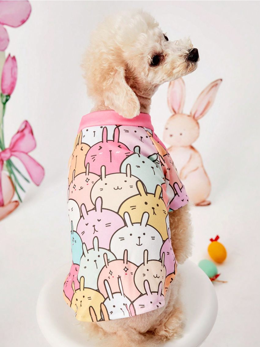 PETSIN Easter Bunny & Cute Cartoon Animal Print T-Shirt, Multicolor, Suitable For Cats And Dogs