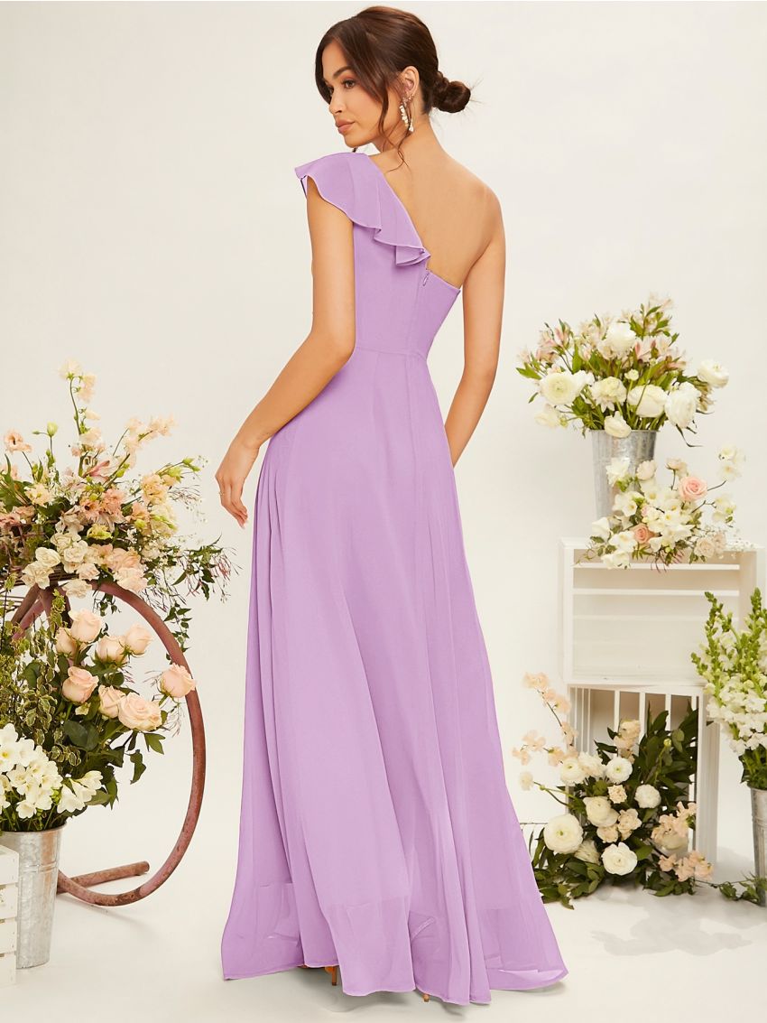 SHEIN One Shoulder Ruffle Trim Bridesmaid Dress