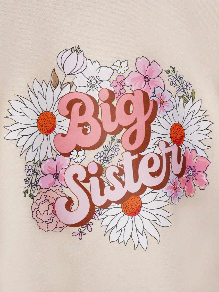 SHEIN Girls' (little) Long Sleeve Sweatshirt With Text And Flower Print