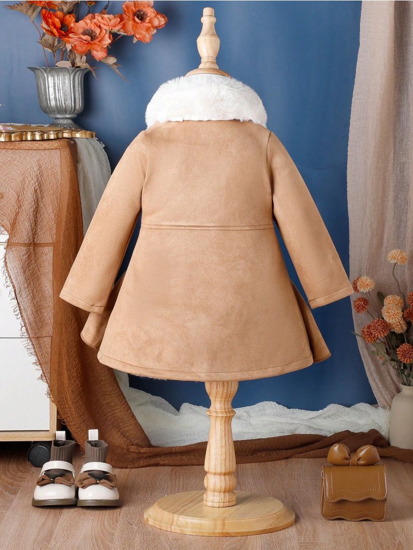 Infant Girls' Elegant Woolen Coat With Collar, Autumn/winter