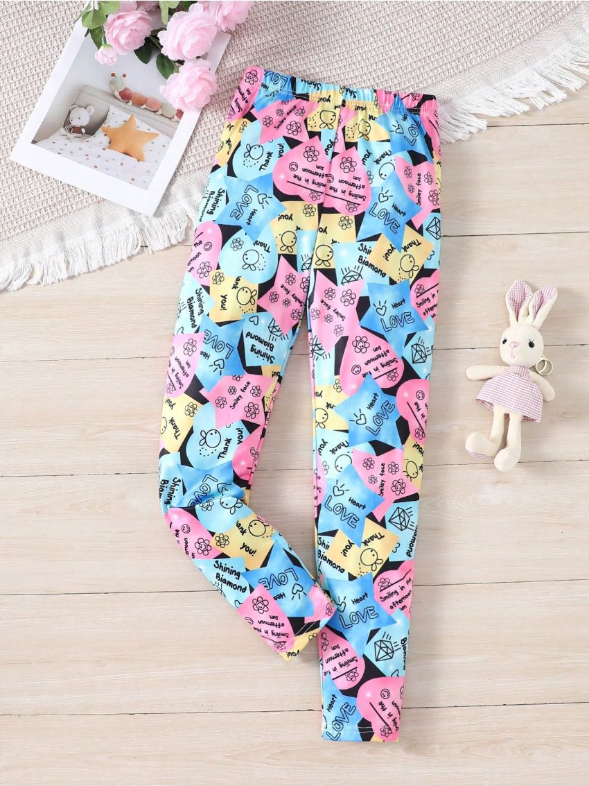 Girls' Sticky Note Print Leggings For Teenagers