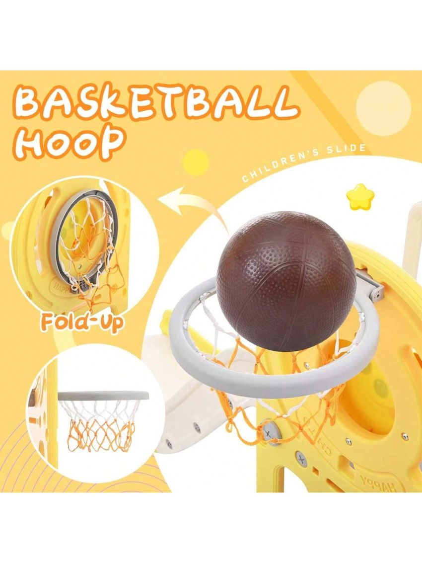 Merax Toddler Slide and Swing Set 5 in 1, Kids Playground Climber Slide Playset with Basketball Hoop Freestanding Combination for Babies Indoor & Outdoor