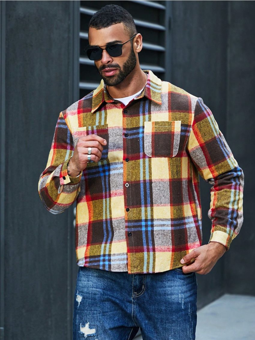 Extended Sizes Men's Plus Size Plaid Long Sleeve Shirt