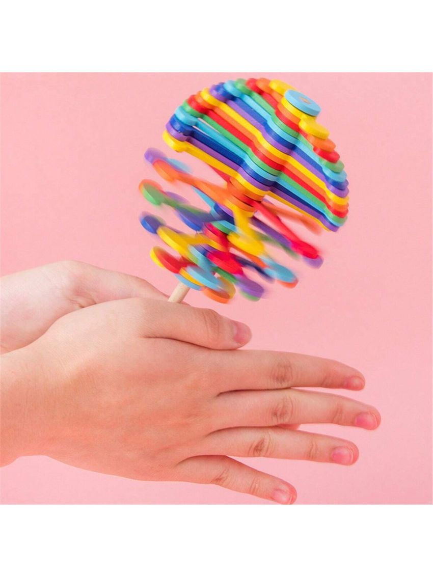 1pc Wooden Macaron Color Rotating Decompression Stick, Creative Gyro Magic Stick Unrest Anxiety Relief Toy For Teens