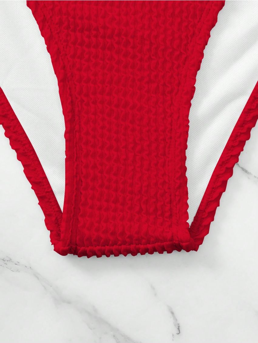 SHEIN Swim Basics Women'S Single Shoulder Strap Sleeveless Bikini Set With Separated Bottom