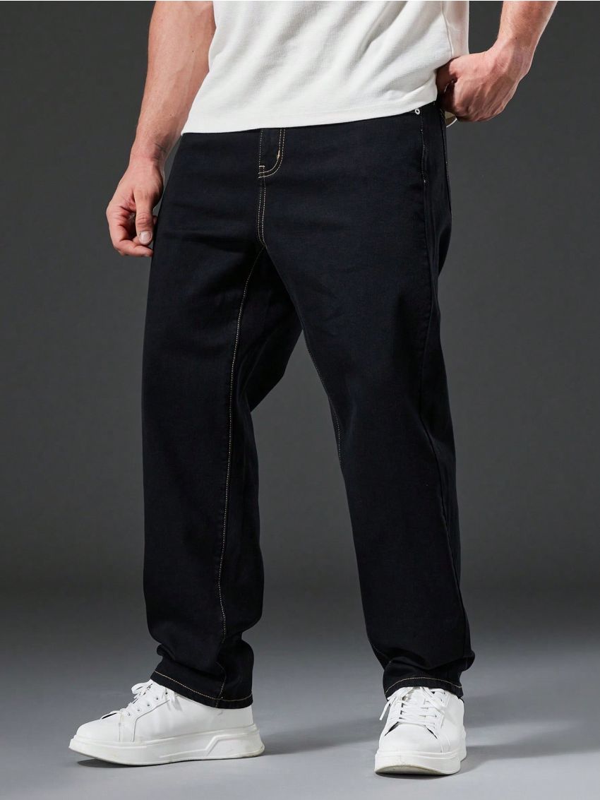 Men Plus Solid Straight Leg Jeans