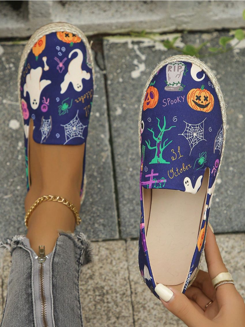 2023 Spring, Autumn & Winter Halloween Blue & White Ghost Sporty Casual Shoes With Fisherman Hat, Non-slip Running & Working Shoes, Comfortable Athletic Sneakers, Skate Shoes