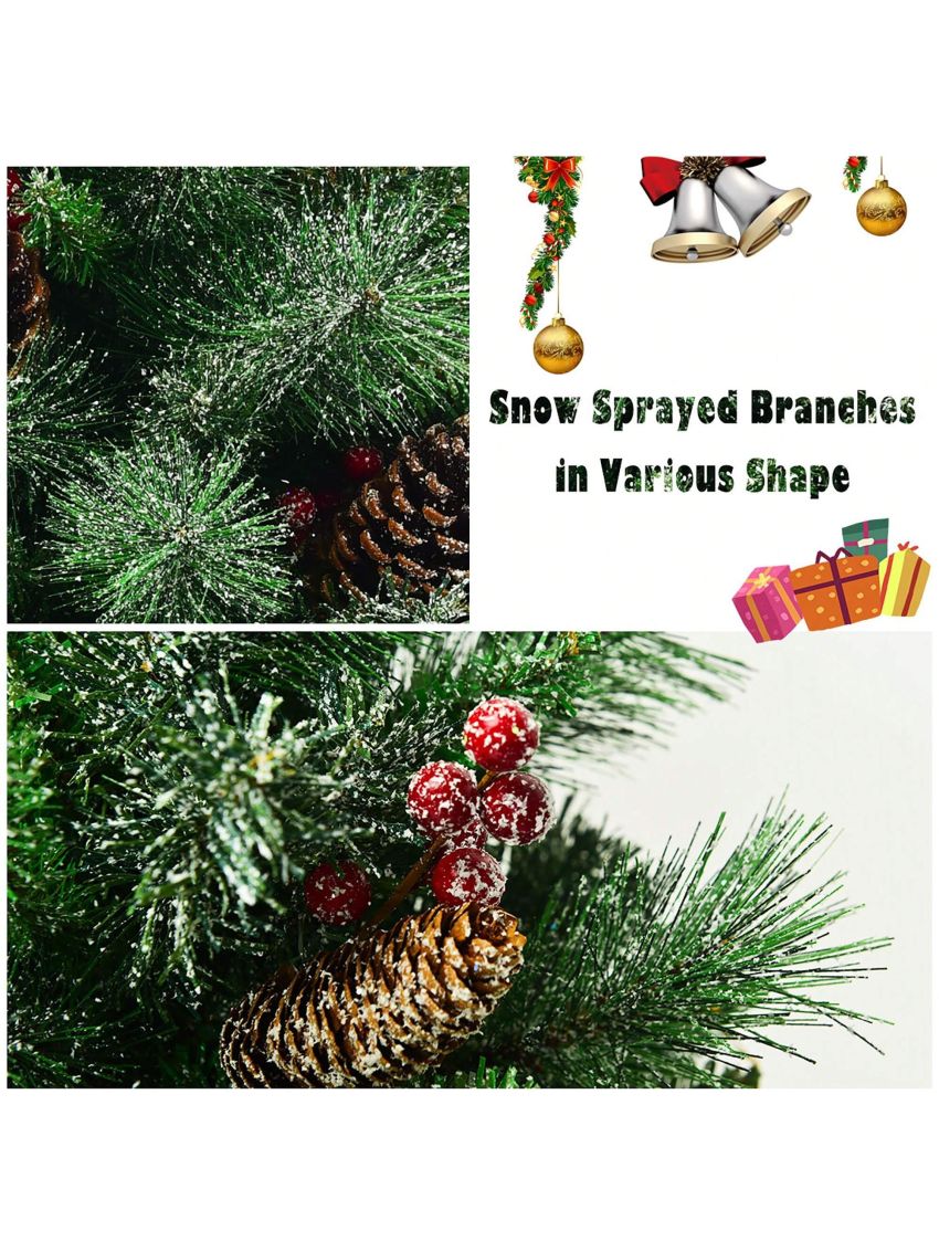 Costway 4 ft Christmas Entrance Tree with Pine Cones Red Berries and Glitter Branches