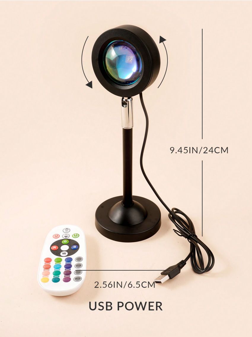 1pc 16 Color Remote Control Sunset LED Spotlight, Mini Creative Projection Ambient Light, Romantic Night Light For Bedroom Coffee Store Live Wall Decoration