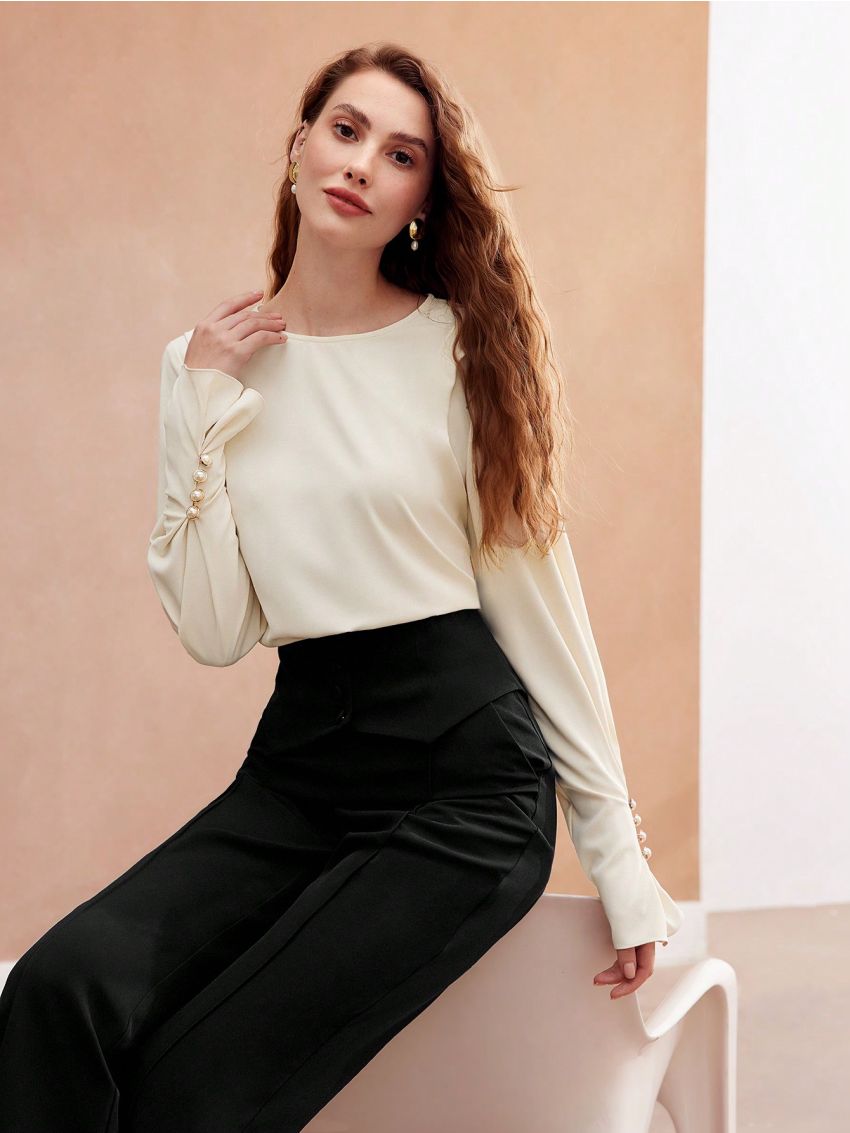 MOTF PREMIUM WOMEN'S KNIT DECORATIVE LONG SLEEVE SHIRT