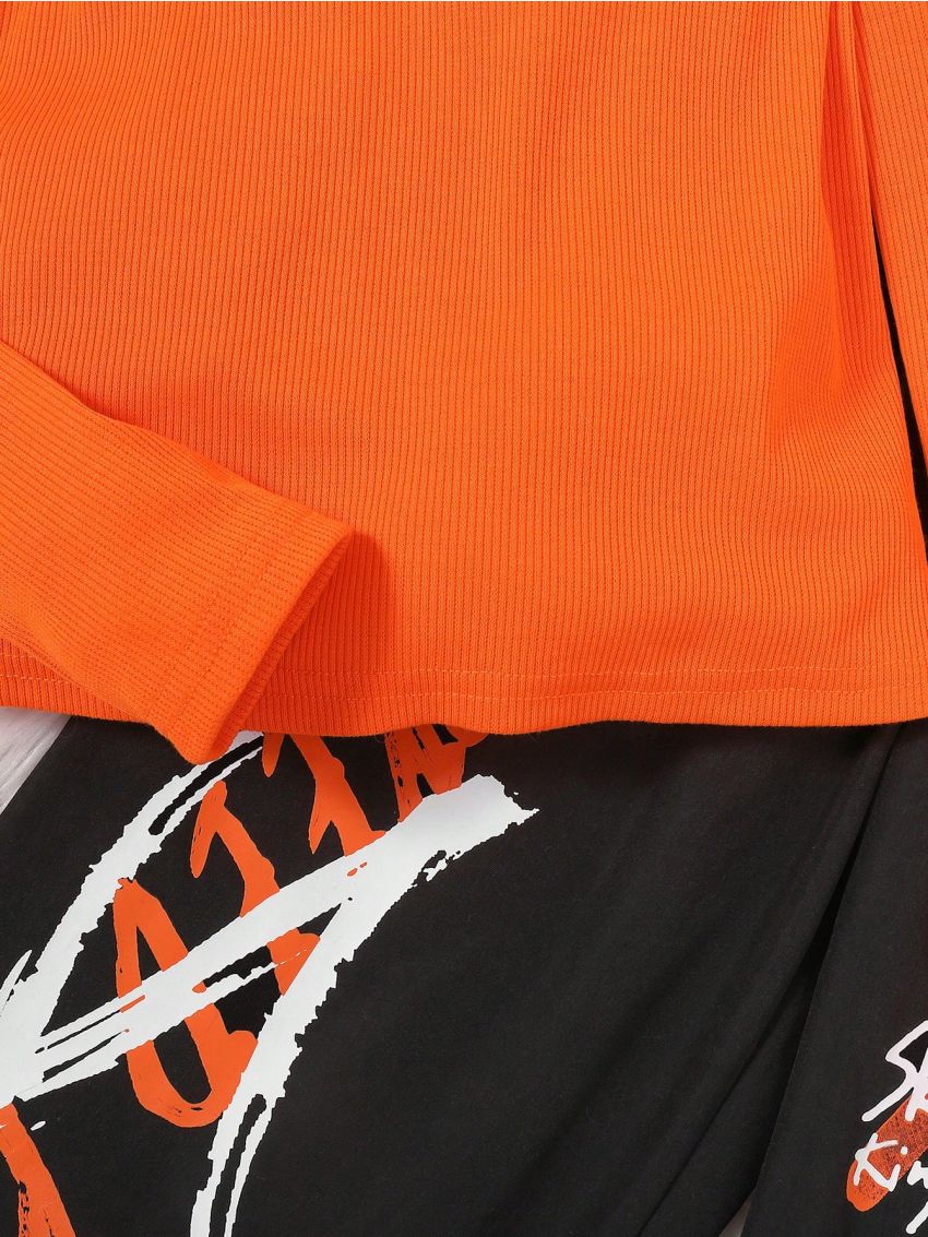 SHEIN Kids Cooltwn Tween Girl Cold Shoulder Tee & Letter Graphic Pants