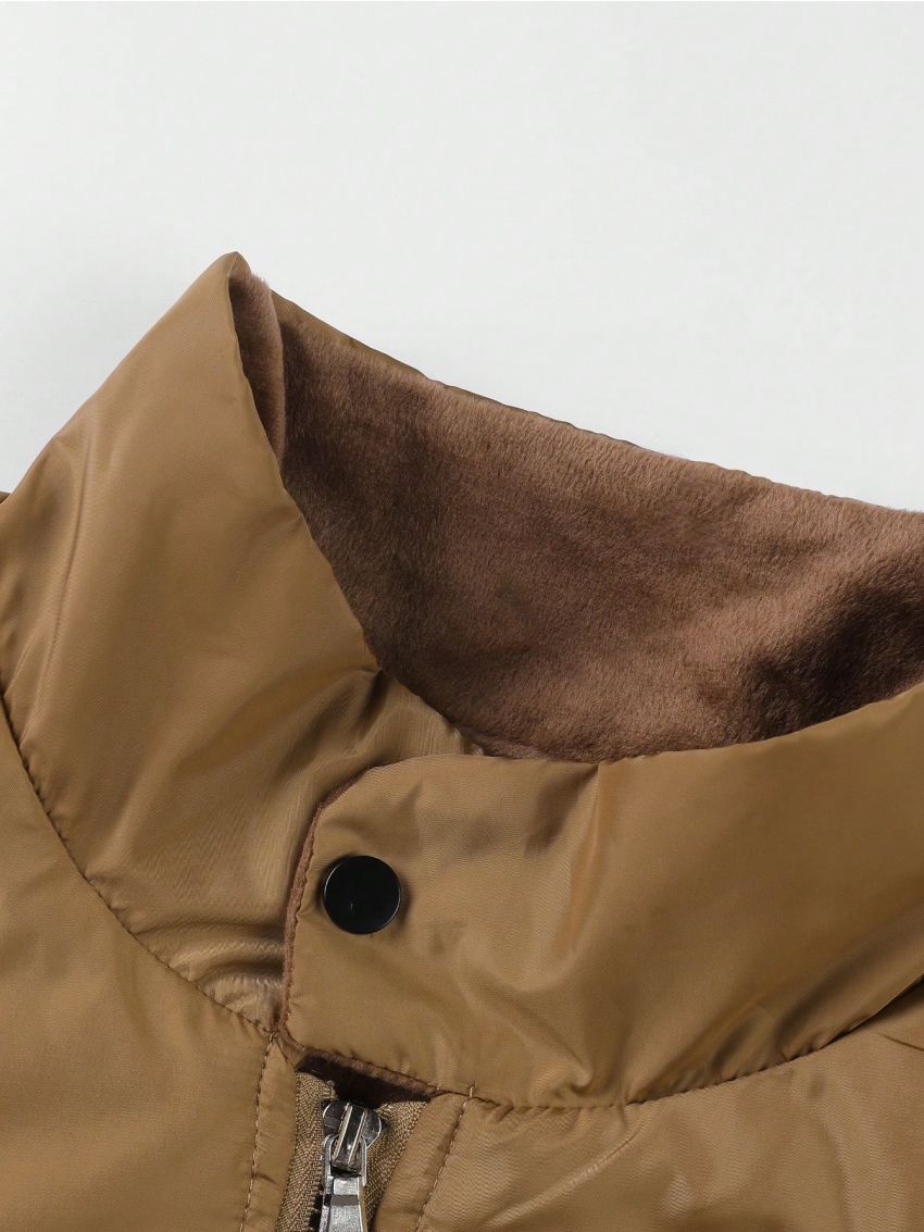 Manfinity Homme Men's Zip Front Fleece Jacket With Letter Embroidery